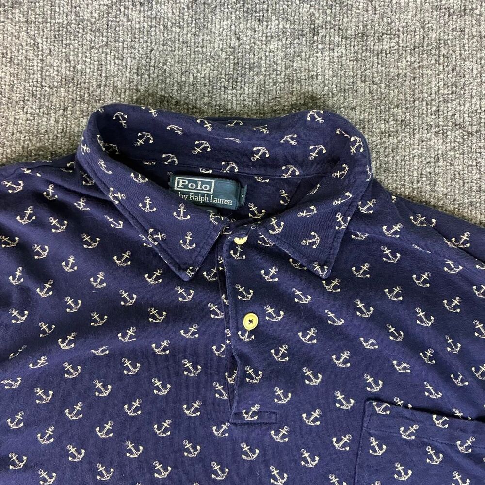 Polo Ralph Lauren Polo Shirt 2XLT Navy Anchor Print Cotton Nautical Mens Tall
